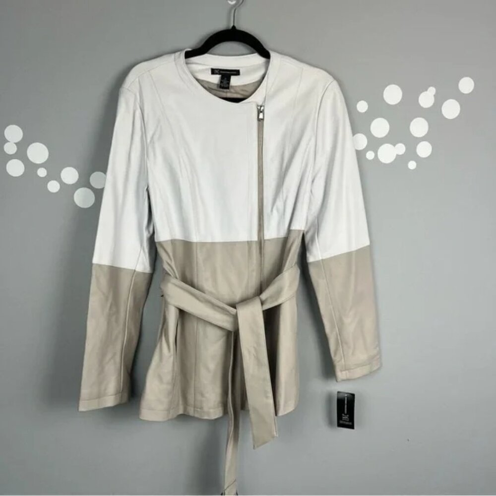 NWT INC International Concepts Faux Leather Belted Moto Jacket Size M